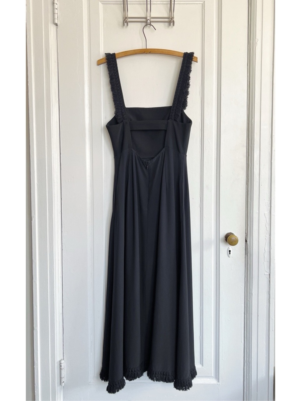 La Ligne • La Frange Dress black midi fringe strap cut out back minimalist - Picture 13 of 15